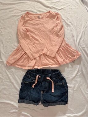 GAP Pink Peplum Top with Dark Blue Denim Shorts
